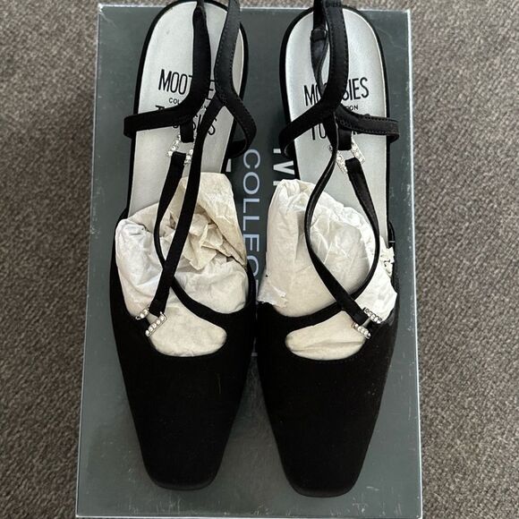 90s Black Satin Heels Slingback Rhinestone Formal Size 7 - Picture 1 of 10